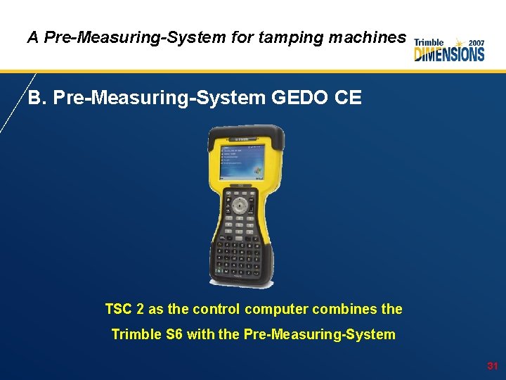 A Pre-Measuring-System for tamping machines B. Pre-Measuring-System GEDO CE TSC 2 as the control