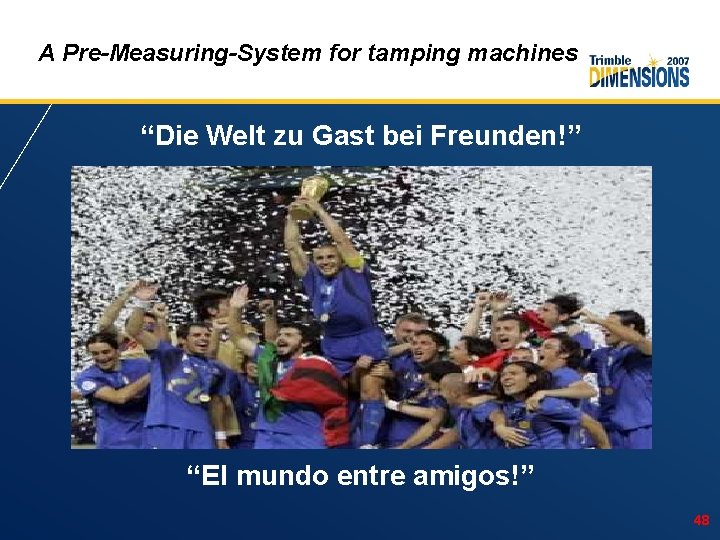 A Pre-Measuring-System for tamping machines “Die Welt zu Gast bei Freunden!” “El mundo entre
