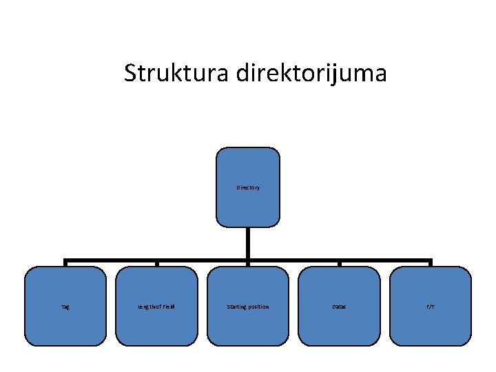 Struktura direktorijuma Directory Tag Length of Field Starting position Datas F/T 