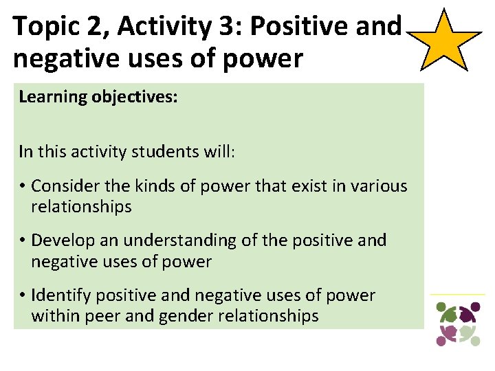Topic 2, Activity 3: Positive and negative uses of power Learning objectives: In this