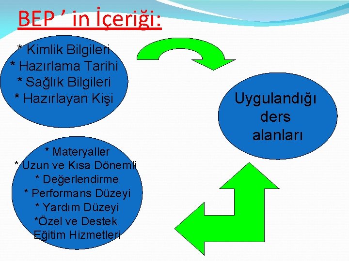 BEP ’ in İçeriği: * Kimlik Bilgileri * Hazırlama Tarihi * Sağlık Bilgileri *