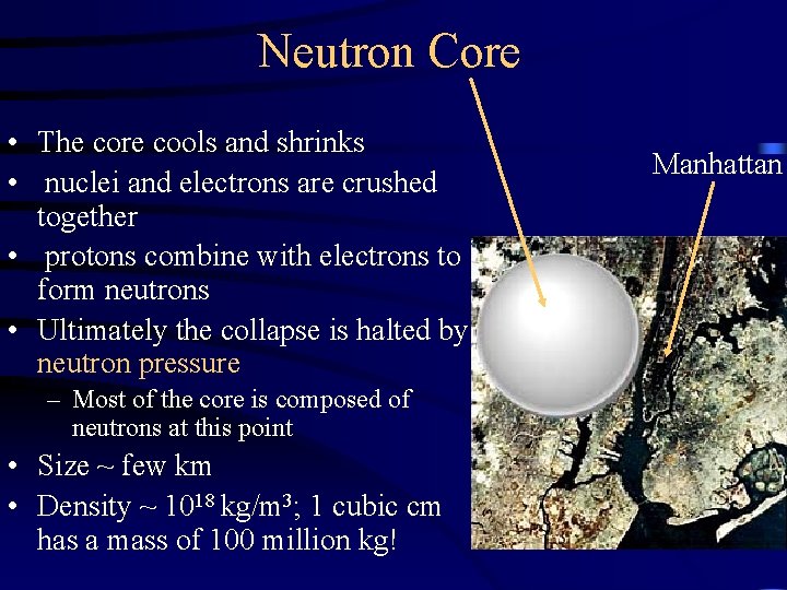 Neutron Core • The core cools and shrinks • nuclei and electrons are crushed