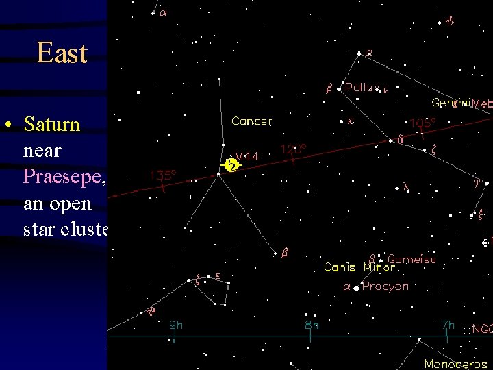 East • Saturn near Praesepe, an open star cluster 