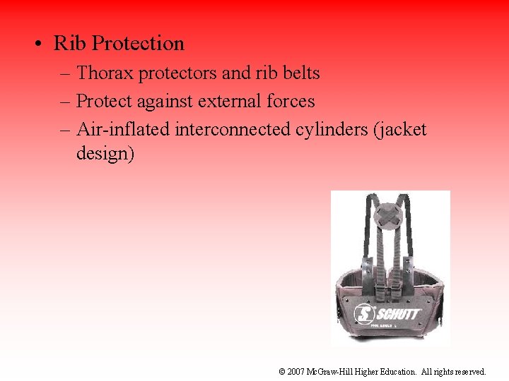  • Rib Protection – Thorax protectors and rib belts – Protect against external