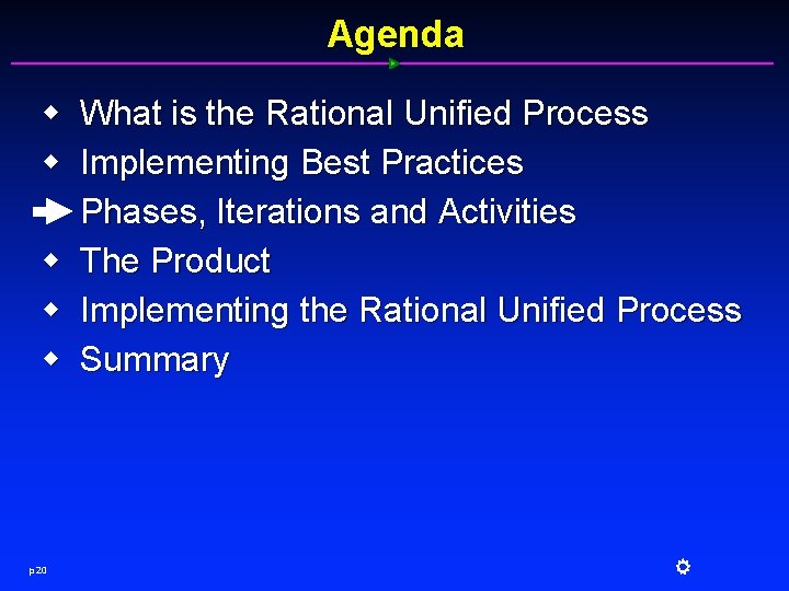 Agenda w w w p 20 What is the Rational Unified Process Implementing Best