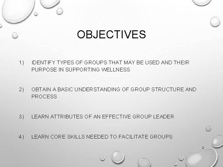 OBJECTIVES 1) IDENTIFY TYPES OF GROUPS THAT MAY BE USED AND THEIR PURPOSE IN