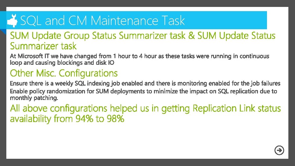 SQL and CM Maintenance Task Recommendations 