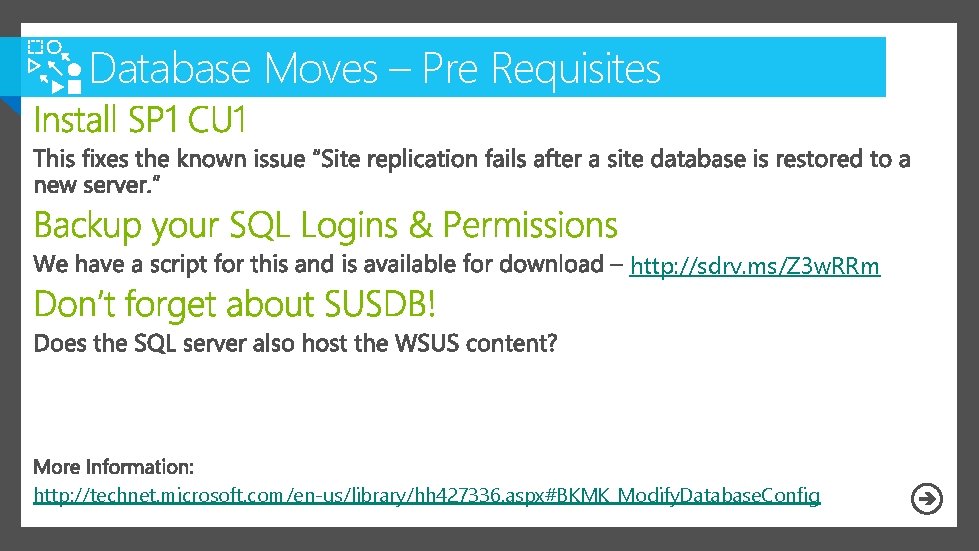 Database Moves – Pre Requisites http: //sdrv. ms/Z 3 w. RRm http: //technet. microsoft.
