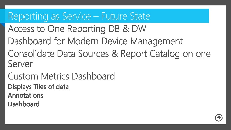 Reporting as Service – Future State 