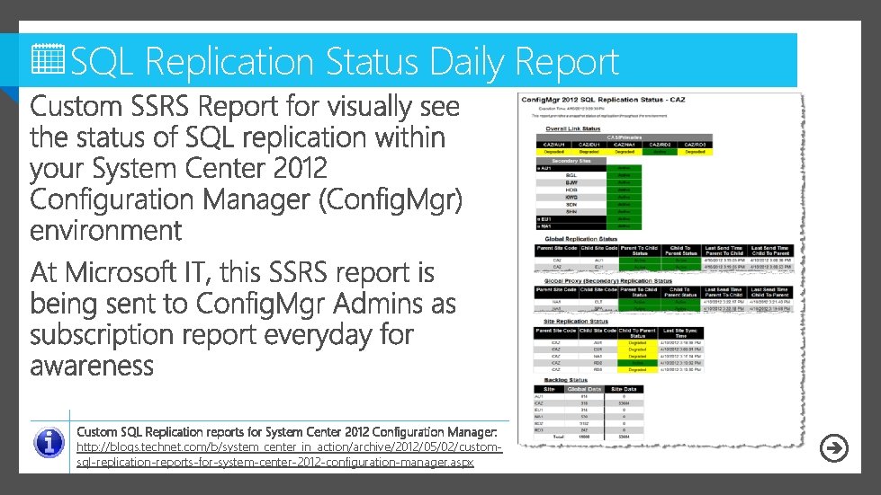 SQL Replication Status Daily Report Custom SQL Replication reports for System Center 2012 Configuration