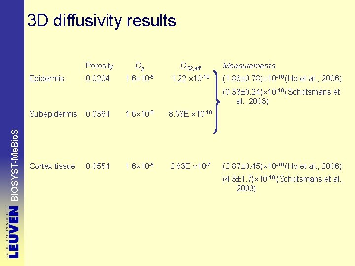 3 D diffusivity results Epidermis Porosity Dg DO 2, eff 0. 0204 1. 6