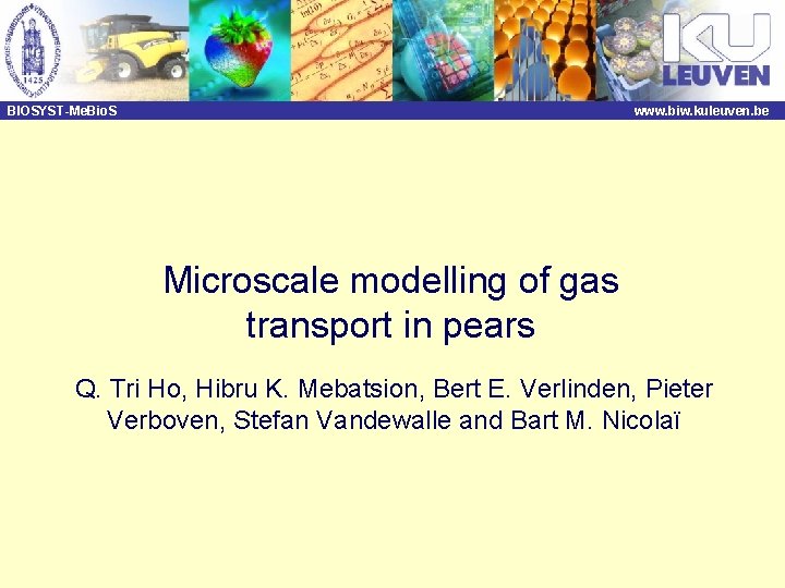 BIOSYST-Me. Bio. S www. biw. kuleuven. be Microscale modelling of gas transport in pears