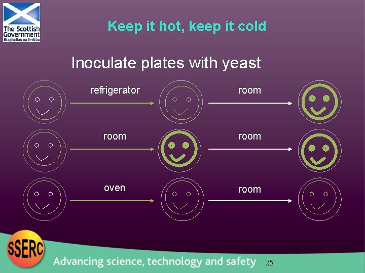 Keep it hot, keep it cold Inoculate plates with yeast refrigerator room oven room