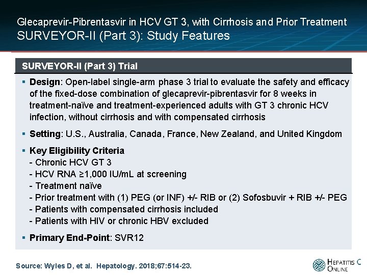 Glecaprevir-Pibrentasvir in HCV GT 3, with Cirrhosis and Prior Treatment SURVEYOR-II (Part 3): Study