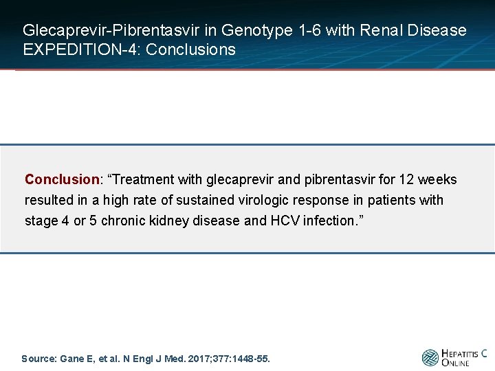 Glecaprevir-Pibrentasvir in Genotype 1 -6 with Renal Disease EXPEDITION-4: Conclusions Conclusion: “Treatment with glecaprevir