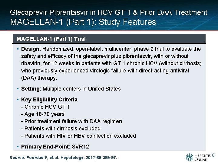 Glecaprevir-Pibrentasvir in HCV GT 1 & Prior DAA Treatment MAGELLAN-1 (Part 1): Study Features