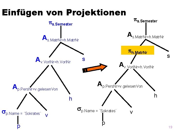 Einfügen von Projektionen s. Semester As. Matr. Nr=h. Matr. Nr Av. Vorl. Nr=h. Vorl.