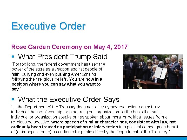 Executive Order Rose Garden Ceremony on May 4, 2017 § What President Trump Said