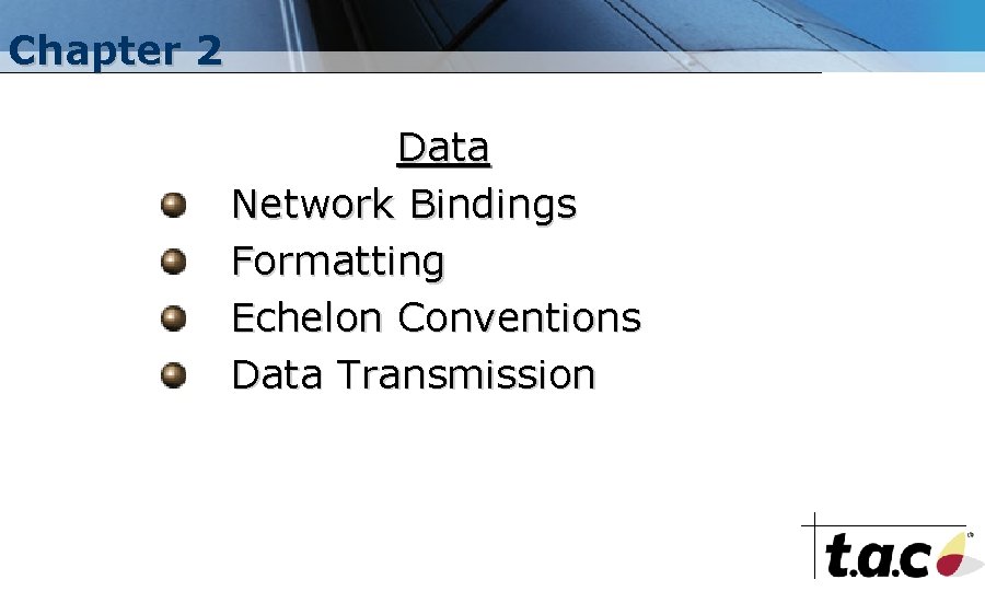 Chapter 2 Data Network Bindings Formatting Echelon Conventions Data Transmission 
