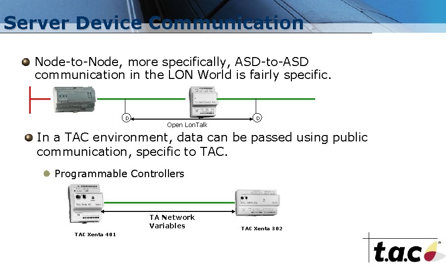 Server Device Communication Node-to-Node, more specifically, ASD-to-ASD communication in the LON World is fairly