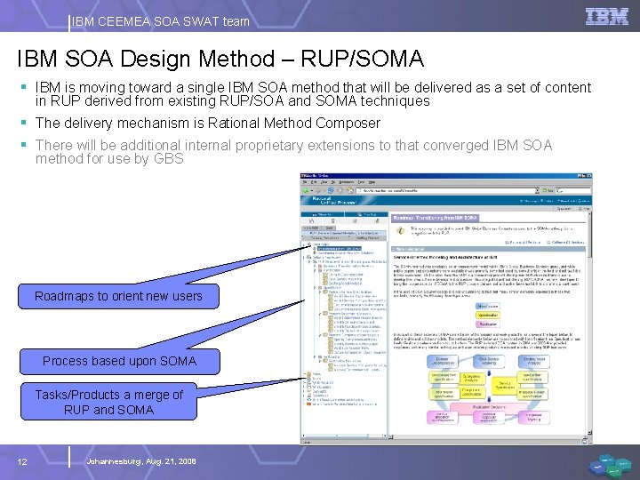 IBM CEEMEA SOA SWAT team IBM SOA Design Method – RUP/SOMA § IBM is