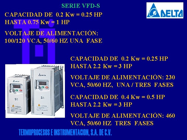 SERIE VFD-S CAPACIDAD DE 0. 2 Kw = 0. 25 HP HASTA 0. 75