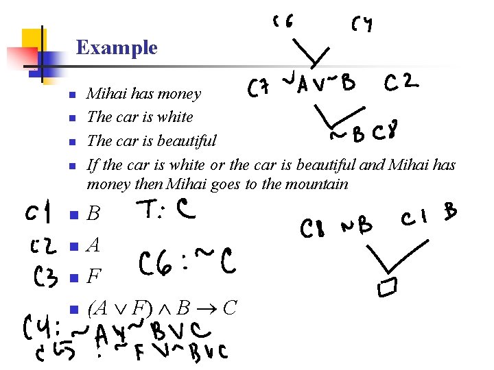 Example n n n n Mihai has money The car is white The car