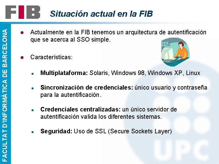 FACULTAT D’INFORMÀTICA DE BARCELONA Situación actual en la FIB l Actualmente en la FIB