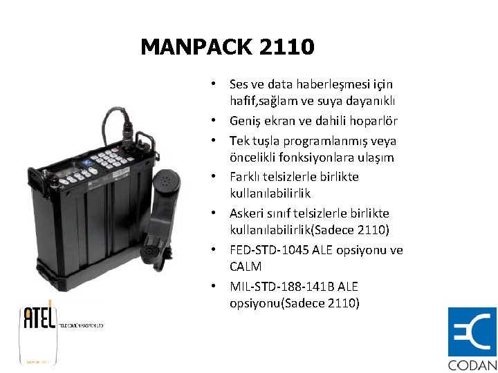 MANPACK 2110 • Ses ve data haberleşmesi için hafif, sağlam ve suya dayanıklı •