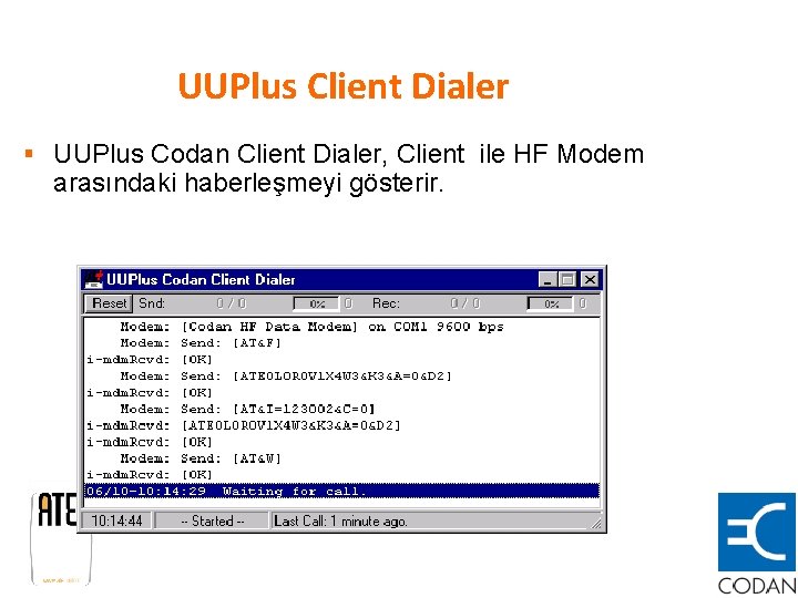 UUPlus Client Dialer § UUPlus Codan Client Dialer, Client ile HF Modem arasındaki haberleşmeyi