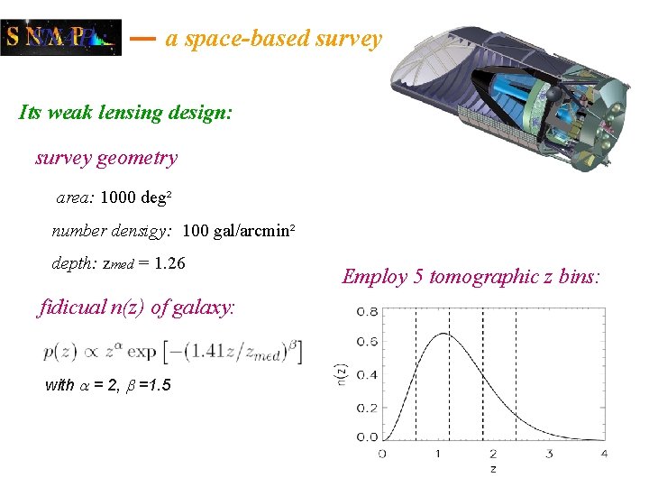 SNAP : a space-based survey Its weak lensing design: survey geometry area: 1000 deg²