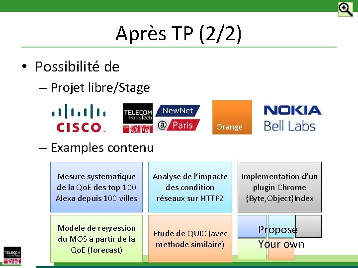 Après TP (2/2) • Possibilité de – Projet libre/Stage Orange – Examples contenu Mesure
