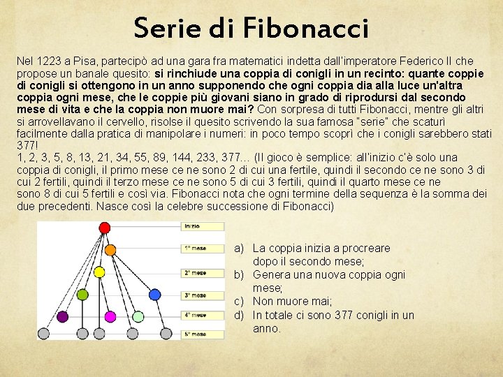 Serie di Fibonacci Nel 1223 a Pisa, partecipò ad una gara fra matematici indetta
