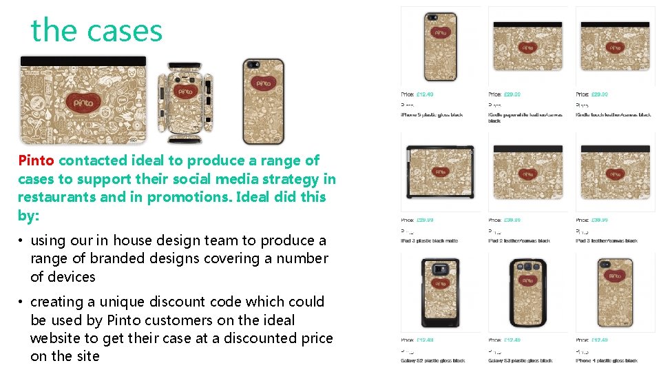 the cases Pinto contacted ideal to produce a range of cases to support their the cases Pinto contacted ideal to produce a range of cases to support their