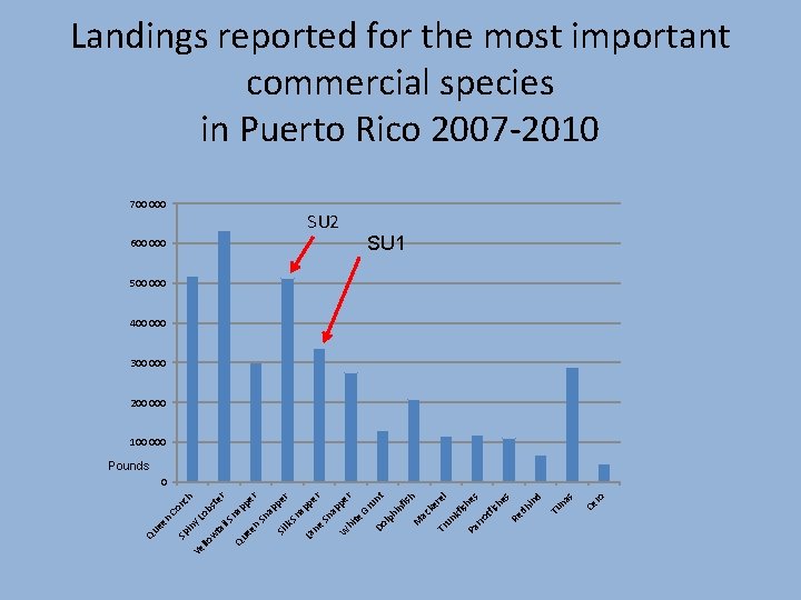 Landings reported for the most important commercial species in Puerto Rico 2007 -2010 700