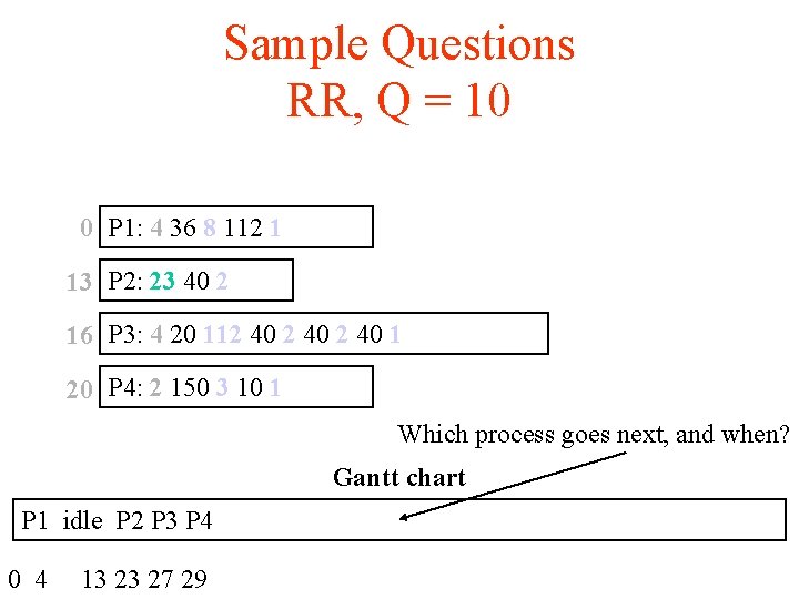 Sample Questions RR, Q = 10 0 P 1: 4 36 8 112 1