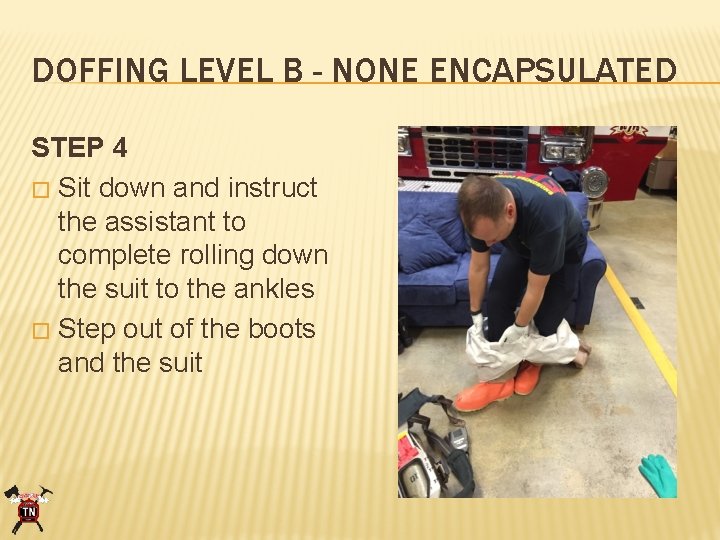 DOFFING LEVEL B - NONE ENCAPSULATED STEP 4 � Sit down and instruct the