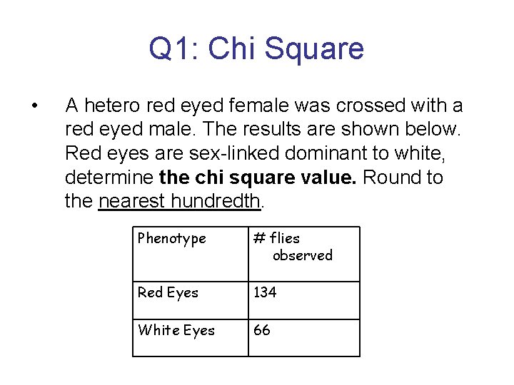 Q 1: Chi Square • A hetero red eyed female was crossed with a