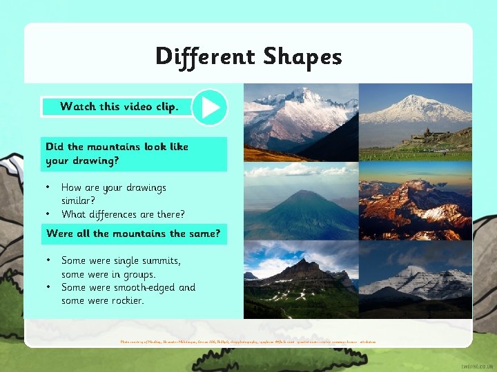 Different Shapes Watch this video clip. Did the mountains look like your drawing? •