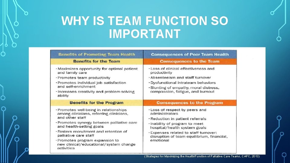 WHY IS TEAM FUNCTION SO IMPORTANT (Strategies for Maximizing the Health/Function of Palliative Care