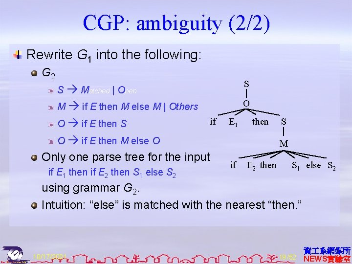 CGP: ambiguity (2/2) Rewrite G 1 into the following: G 2 S Matched |