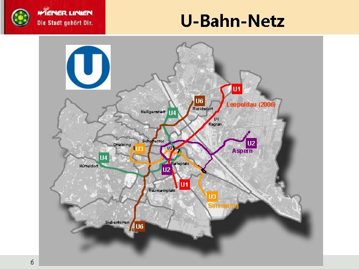U-Bahn-Netz U 1 U 6 Heiligenstadt Ottakring Floridsdorf U 4 U 1 Kagran Schottentor
