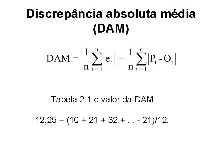 Discrepância absoluta média (DAM) Tabela 2. 1 o valor da DAM 12, 25 =