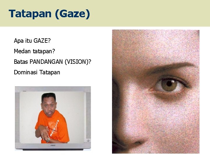 Tatapan (Gaze) Apa itu GAZE? Medan tatapan? Batas PANDANGAN (VISION)? Dominasi Tatapan 