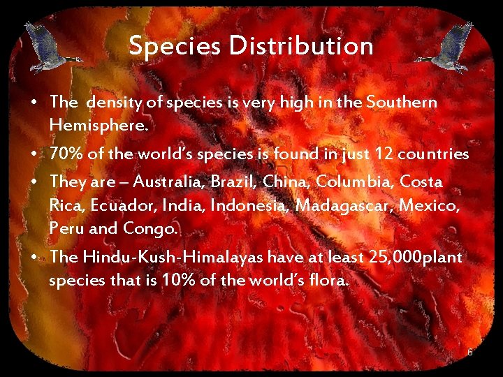 Species Distribution • The density of species is very high in the Southern Hemisphere.