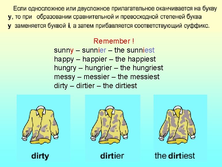 Remember ! sunny – sunnier – the sunniest happy – happier – the happiest