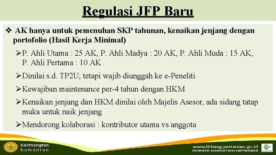 Regulasi JFP Baru v AK hanya untuk pemenuhan SKP tahunan, kenaikan jenjang dengan portofolio