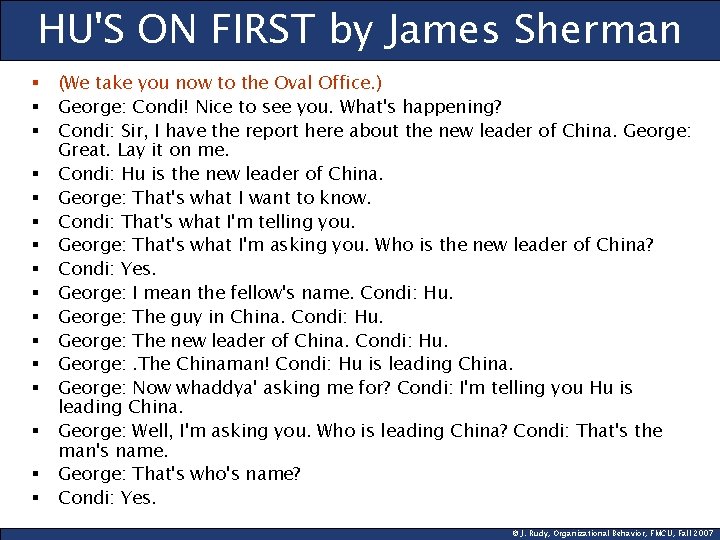 HU'S ON FIRST by James Sherman § § § § (We take you now