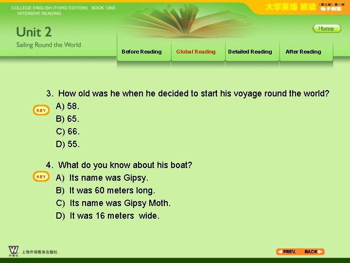 Before Reading Global Reading Detailed Reading After Reading 3. How old was he when