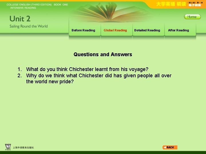 Before Reading Global Reading Detailed Reading After Reading Questions and Answers 1. What do